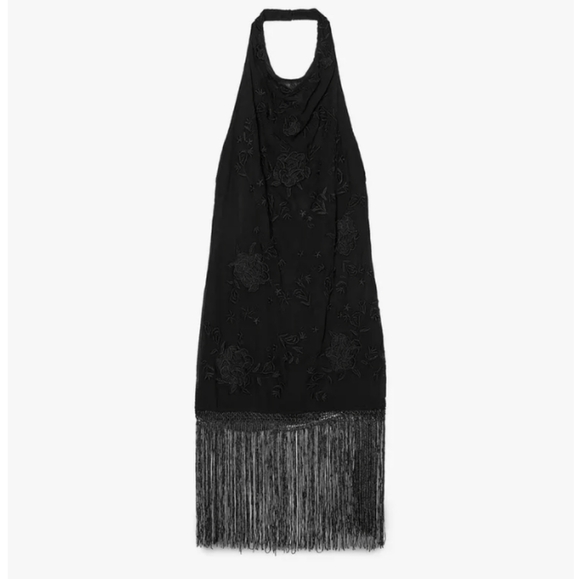 Zara  Halter Dress With Embroidery And Fringe - Picture 2 of 5